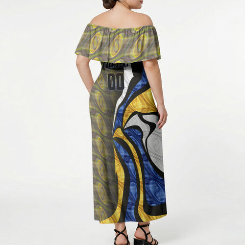 Personalised West Coast Eagles Off Shoulder Maxi Dress Trippy Psychedelic Abstract Art Mascot Football Fans