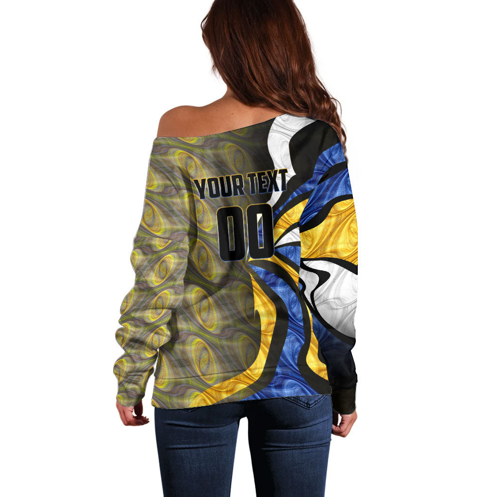 Personalised West Coast Eagles Off Shoulder Sweater Trippy Psychedelic Abstract Art Mascot Football Fans