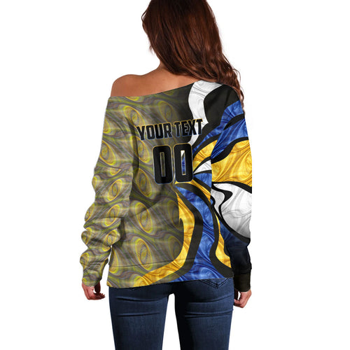 Personalised West Coast Eagles Off Shoulder Sweater Trippy Psychedelic Abstract Art Mascot Football Fans