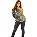 Personalised West Coast Eagles Off Shoulder Sweater Trippy Psychedelic Abstract Art Mascot Football Fans