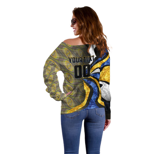 Personalised West Coast Eagles Off Shoulder Sweater Trippy Psychedelic Abstract Art Mascot Football Fans