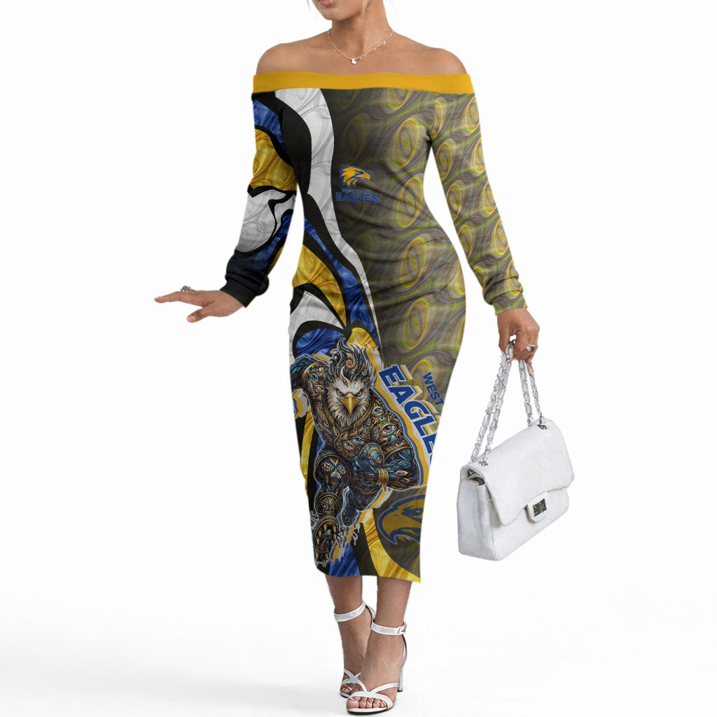Personalised West Coast Eagles Off The Shoulder Long Sleeve Dress Trippy Psychedelic Abstract Art Mascot Football Fans