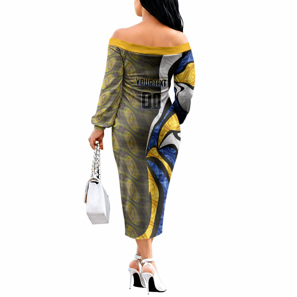 Personalised West Coast Eagles Off The Shoulder Long Sleeve Dress Trippy Psychedelic Abstract Art Mascot Football Fans