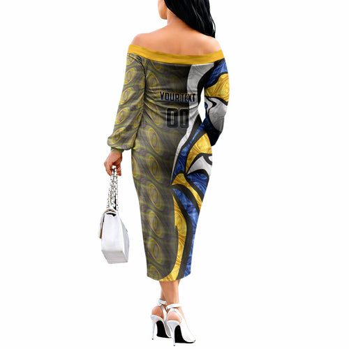 Personalised West Coast Eagles Off The Shoulder Long Sleeve Dress Trippy Psychedelic Abstract Art Mascot Football Fans