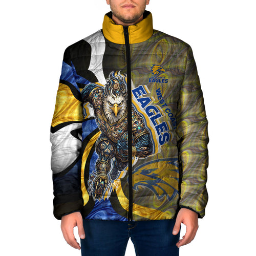 Personalised West Coast Eagles Padded Jacket Trippy Psychedelic Abstract Art Mascot Football Fans