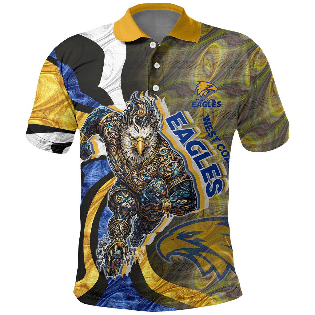 Personalised West Coast Eagles Polo Shirt Trippy Psychedelic Abstract Art Mascot Football Fans
