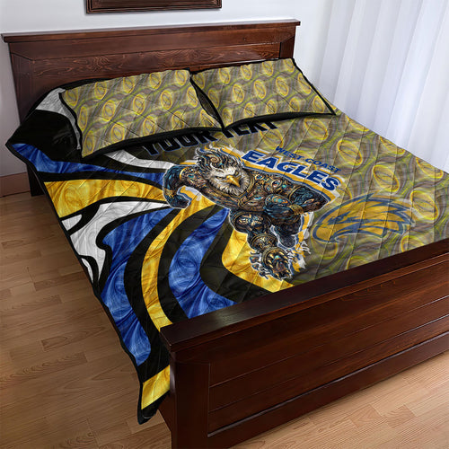 Personalised West Coast Eagles Quilt Bed Set Trippy Psychedelic Abstract Art Mascot Football Fans