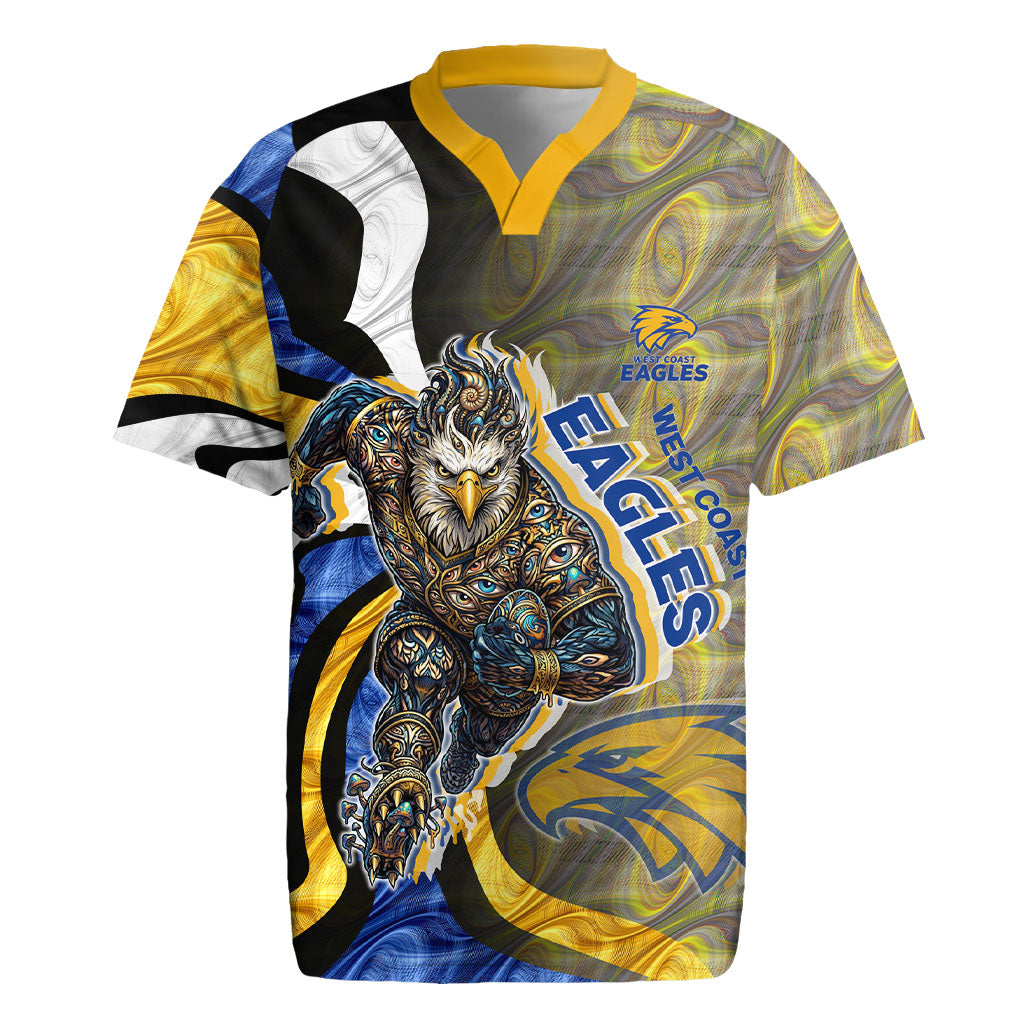 Personalised West Coast Eagles Rugby Jersey Trippy Psychedelic Abstract Art Mascot Football Fans