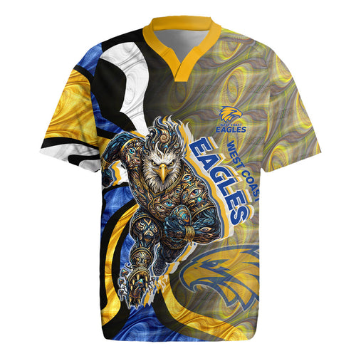Personalised West Coast Eagles Rugby Jersey Trippy Psychedelic Abstract Art Mascot Football Fans