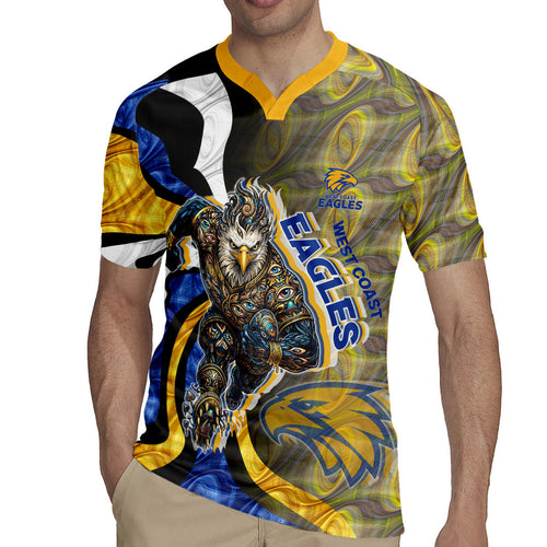 Personalised West Coast Eagles Rugby Jersey Trippy Psychedelic Abstract Art Mascot Football Fans