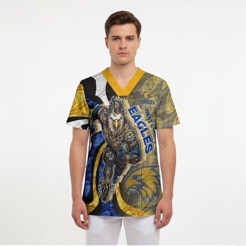 Personalised West Coast Eagles Scrub Top Trippy Psychedelic Abstract Art Mascot Football Fans