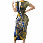 Personalised West Coast Eagles Short Sleeve Bodycon Dress Trippy Psychedelic Abstract Art Mascot Football Fans