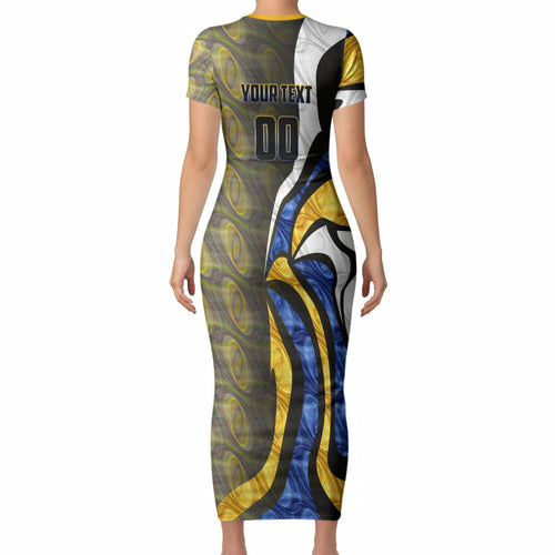 Personalised West Coast Eagles Short Sleeve Bodycon Dress Trippy Psychedelic Abstract Art Mascot Football Fans