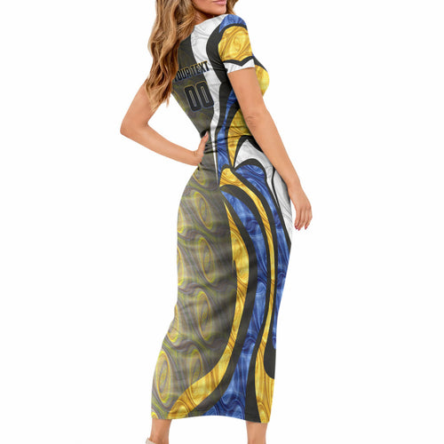 Personalised West Coast Eagles Short Sleeve Bodycon Dress Trippy Psychedelic Abstract Art Mascot Football Fans