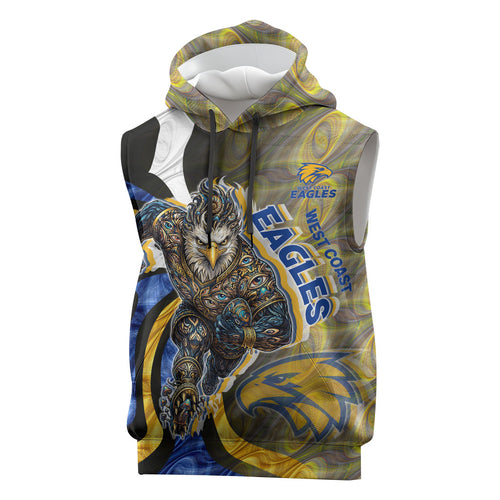 Personalised West Coast Eagles Sleeveless Hoodie Trippy Psychedelic Abstract Art Mascot Football Fans