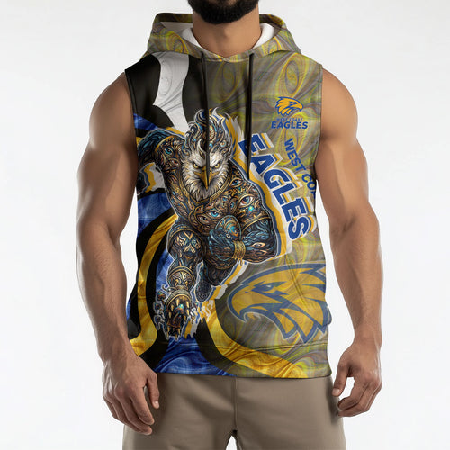 Personalised West Coast Eagles Sleeveless Hoodie Trippy Psychedelic Abstract Art Mascot Football Fans