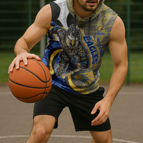 Personalised West Coast Eagles Sleeveless Hoodie Trippy Psychedelic Abstract Art Mascot Football Fans