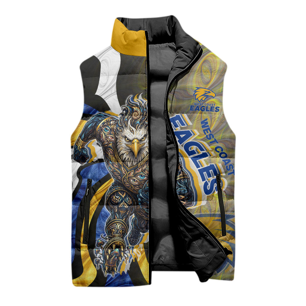 Personalised West Coast Eagles Sleeveless Puffer Jacket Trippy Psychedelic Abstract Art Mascot Football Fans