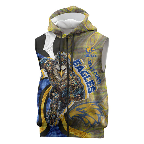 Personalised West Coast Eagles Sleeveless Zip Hoodie Trippy Psychedelic Abstract Art Mascot Football Fans