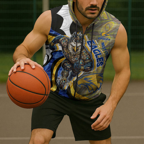 Personalised West Coast Eagles Sleeveless Zip Hoodie Trippy Psychedelic Abstract Art Mascot Football Fans