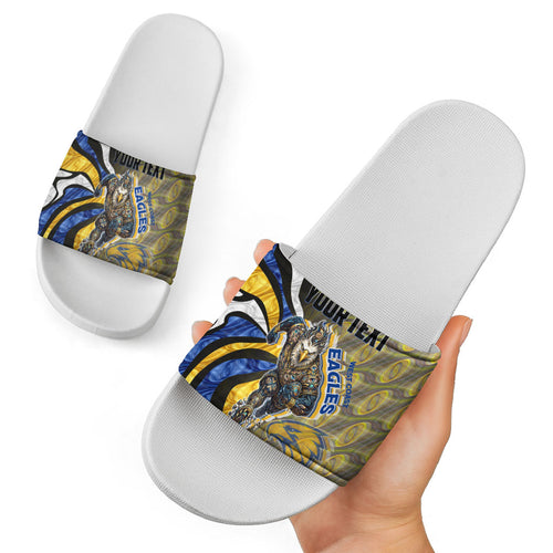 Personalised West Coast Eagles Slide Sandals Trippy Psychedelic Abstract Art Mascot Football Fans