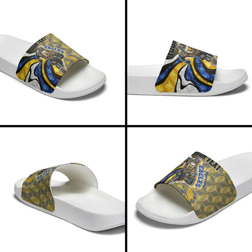 Personalised West Coast Eagles Slide Sandals Trippy Psychedelic Abstract Art Mascot Football Fans