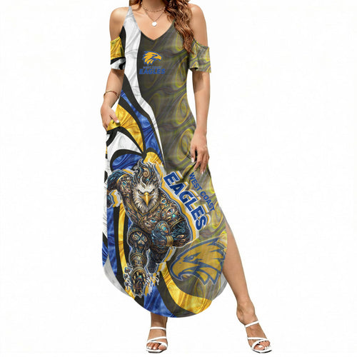 Personalised West Coast Eagles Summer Maxi Dress Trippy Psychedelic Abstract Art Mascot Football Fans