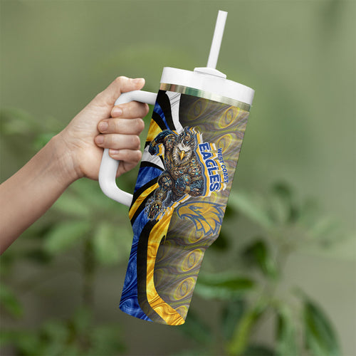Personalised West Coast Eagles Tumbler With Handle Trippy Psychedelic Abstract Art Mascot Football Fans
