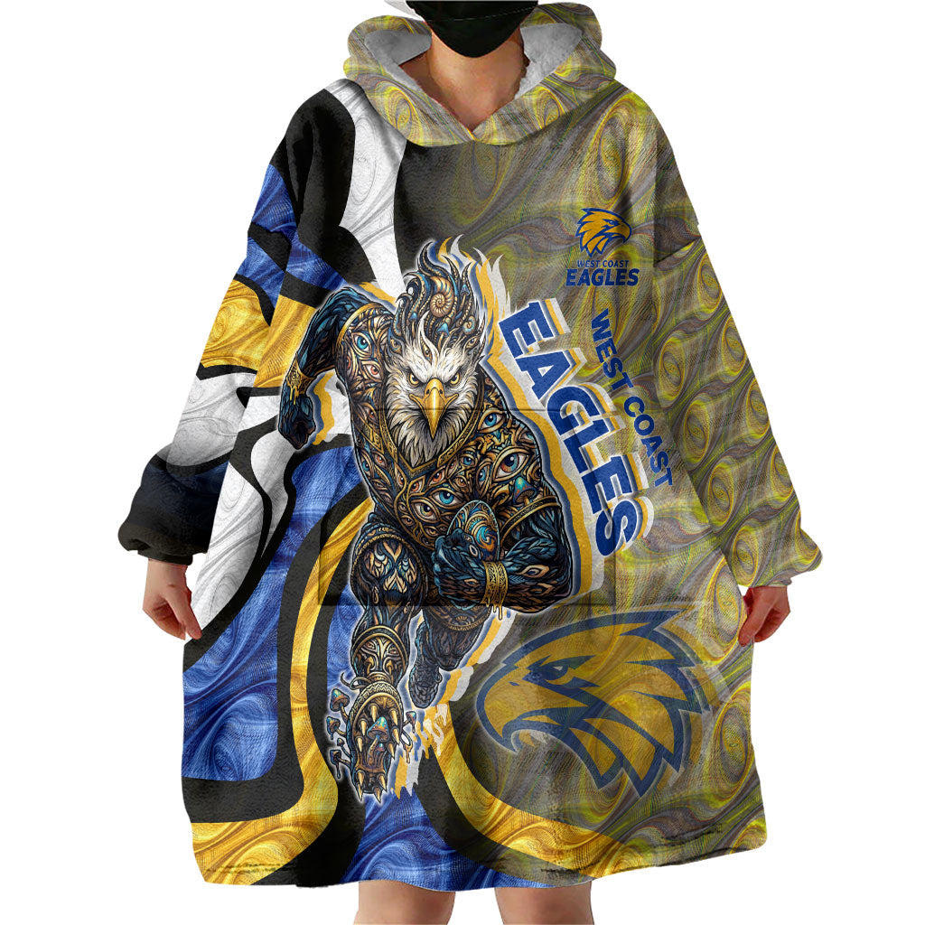 Personalised West Coast Eagles Wearable Blanket Hoodie Trippy Psychedelic Abstract Art Mascot Football Fans