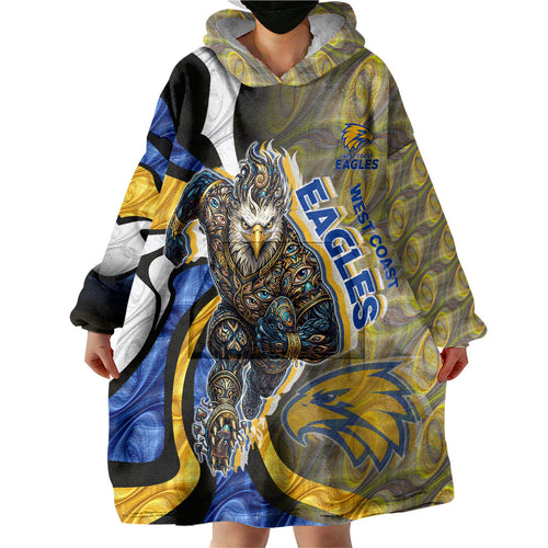 Personalised West Coast Eagles Wearable Blanket Hoodie Trippy Psychedelic Abstract Art Mascot Football Fans