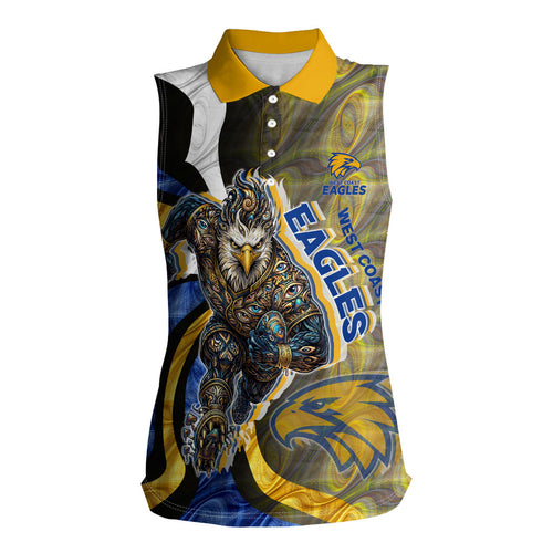 Personalised West Coast Eagles Women Sleeveless Polo Shirt Trippy Psychedelic Abstract Art Mascot Football Fans