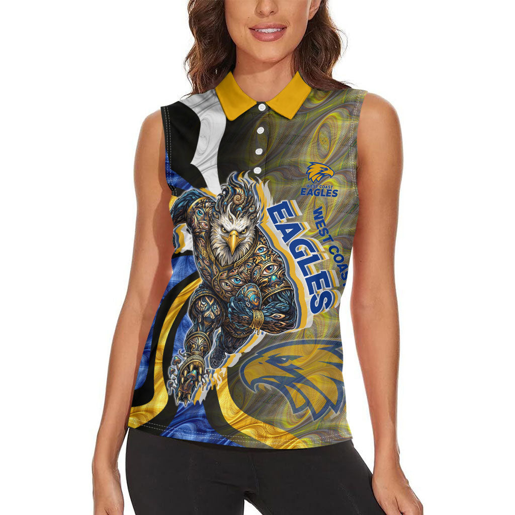 Personalised West Coast Eagles Women Sleeveless Polo Shirt Trippy Psychedelic Abstract Art Mascot Football Fans