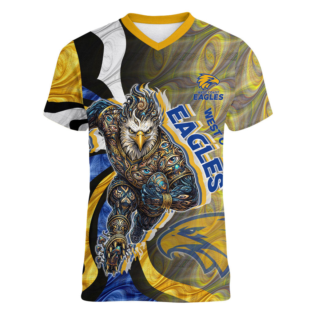 Personalised West Coast Eagles Women V-Neck T-Shirt Trippy Psychedelic Abstract Art Mascot Football Fans