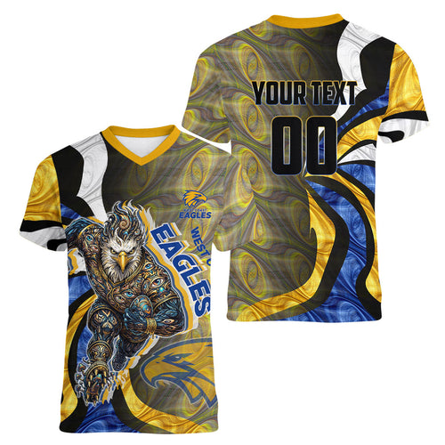 Personalised West Coast Eagles Women V-Neck T-Shirt Trippy Psychedelic Abstract Art Mascot Football Fans