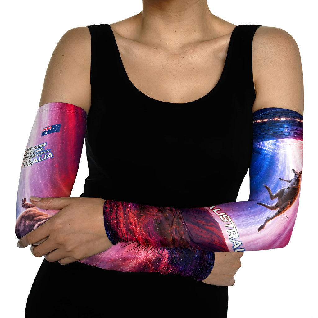 Australia Koala And Kangaroo UFO Arm Sleeves Sci-Fi Galaxy Opera House And Uluru