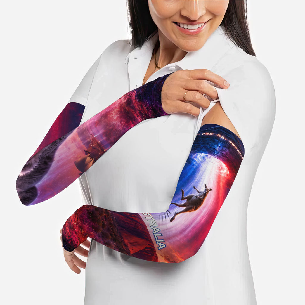 Australia Koala And Kangaroo UFO Arm Sleeves Sci-Fi Galaxy Opera House And Uluru