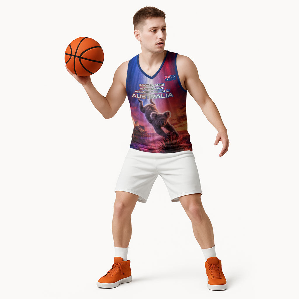 Australia Koala And Kangaroo UFO Basketball Jersey Sci-Fi Galaxy Opera House And Uluru