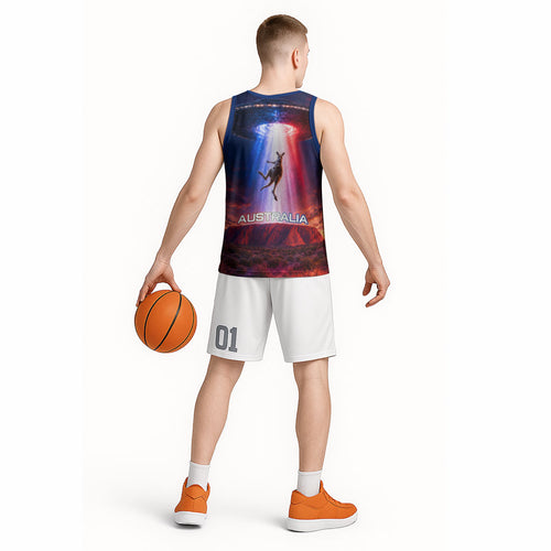 Australia Koala And Kangaroo UFO Basketball Jersey Sci-Fi Galaxy Opera House And Uluru