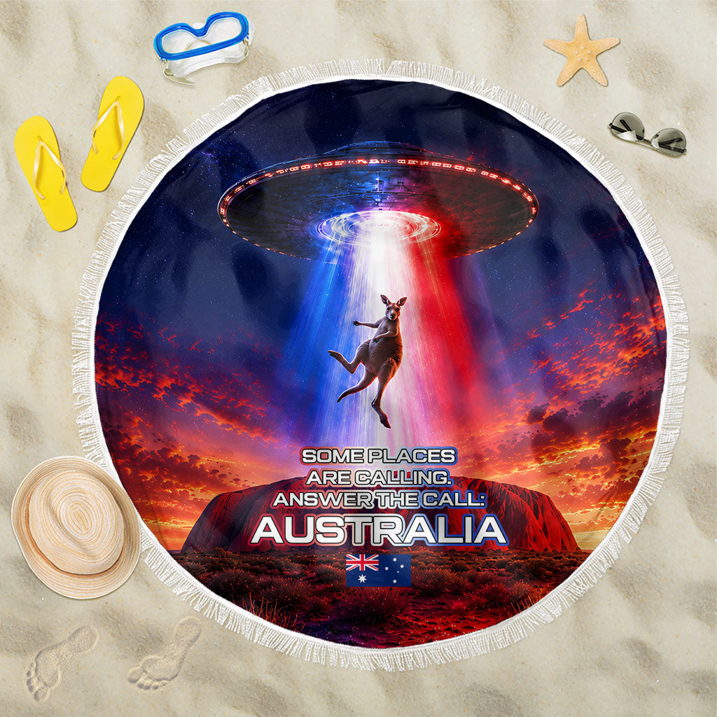 Australia Koala And Kangaroo UFO Beach Blanket Sci-Fi Galaxy Opera House And Uluru