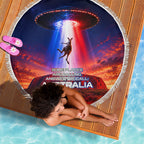 Australia Koala And Kangaroo UFO Beach Blanket Sci-Fi Galaxy Opera House And Uluru