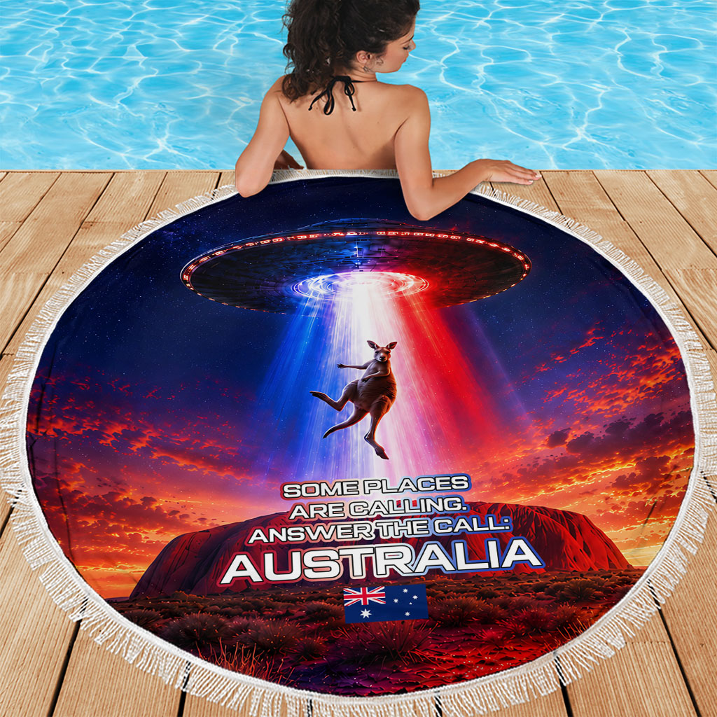 Australia Koala And Kangaroo UFO Beach Blanket Sci-Fi Galaxy Opera House And Uluru