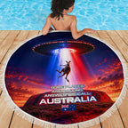 Australia Koala And Kangaroo UFO Beach Blanket Sci-Fi Galaxy Opera House And Uluru