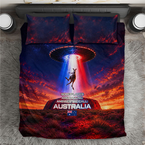 Australia Koala And Kangaroo UFO Bedding Set Sci-Fi Galaxy Opera House And Uluru