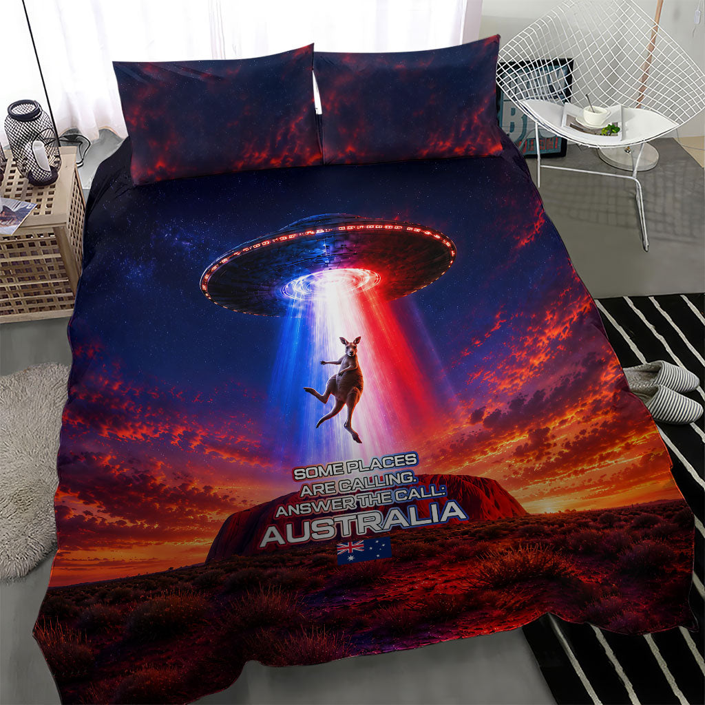 Australia Koala And Kangaroo UFO Bedding Set Sci-Fi Galaxy Opera House And Uluru
