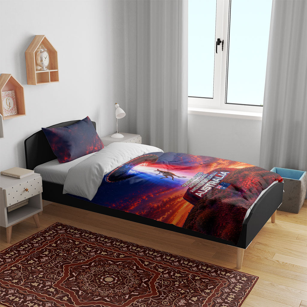 Australia Koala And Kangaroo UFO Bedding Set Sci-Fi Galaxy Opera House And Uluru