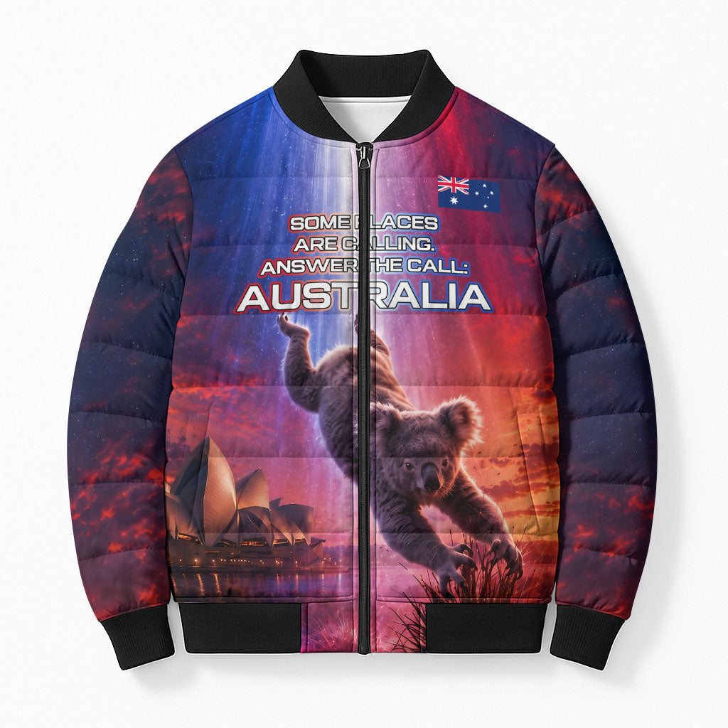 Australia Koala And Kangaroo UFO Bomber Puffer Jacket Sci-Fi Galaxy Opera House And Uluru