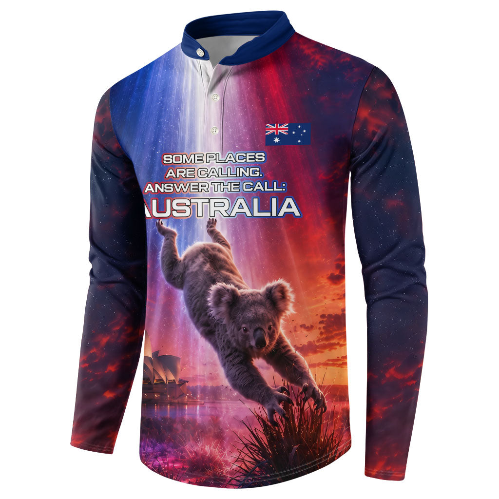 Australia Koala And Kangaroo UFO Button Sweatshirt Sci-Fi Galaxy Opera House And Uluru