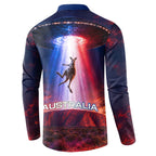 Australia Koala And Kangaroo UFO Button Sweatshirt Sci-Fi Galaxy Opera House And Uluru