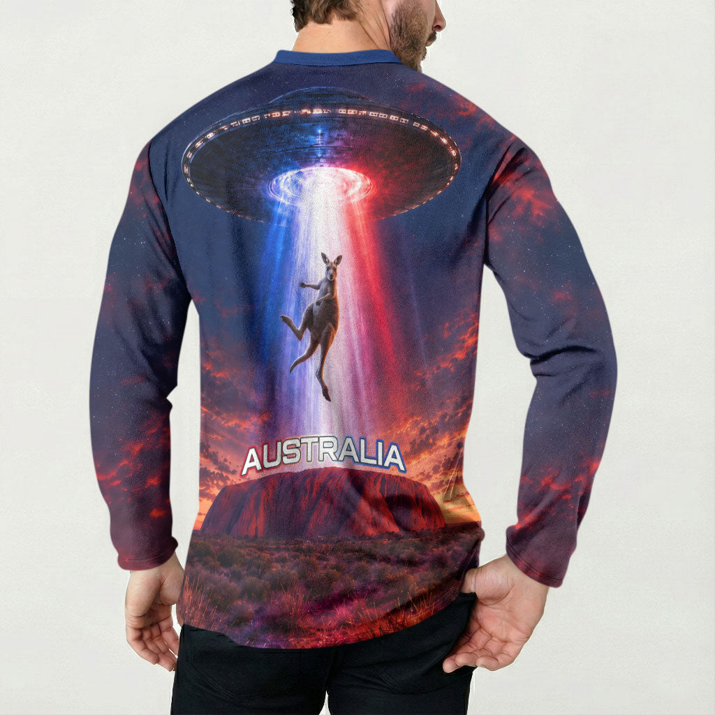 Australia Koala And Kangaroo UFO Button Sweatshirt Sci-Fi Galaxy Opera House And Uluru