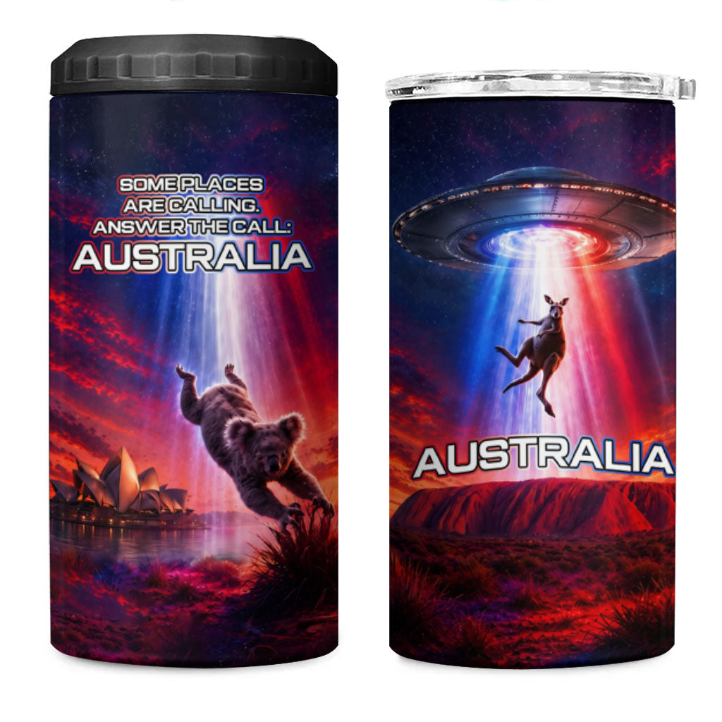 Australia Koala And Kangaroo UFO 4 in 1 Can Cooler Tumbler Sci-Fi Galaxy Opera House And Uluru